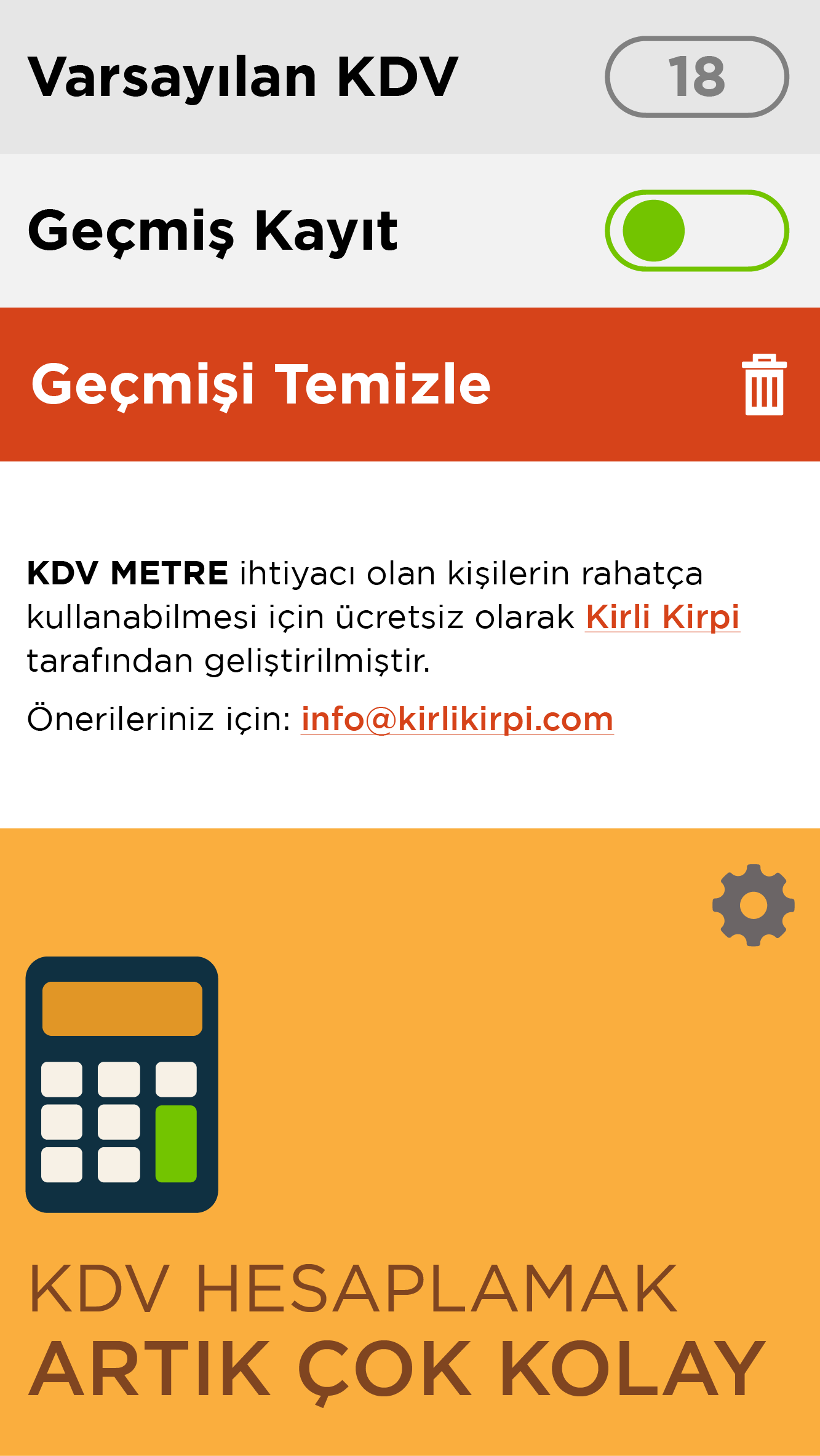 KDV Metre Mobil App Ayar Ekran Tasarımı